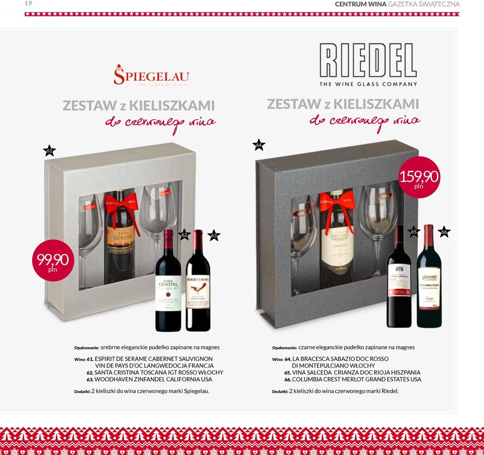 WOODHAVEN ZINFANDEL CALIFORNIA USA Dodatki: 2 kieliszki do wina czerwonego marki Spiegelau. Opakowanie: czarne eleganckie pudełko zapinane na magnes Wino: 64.