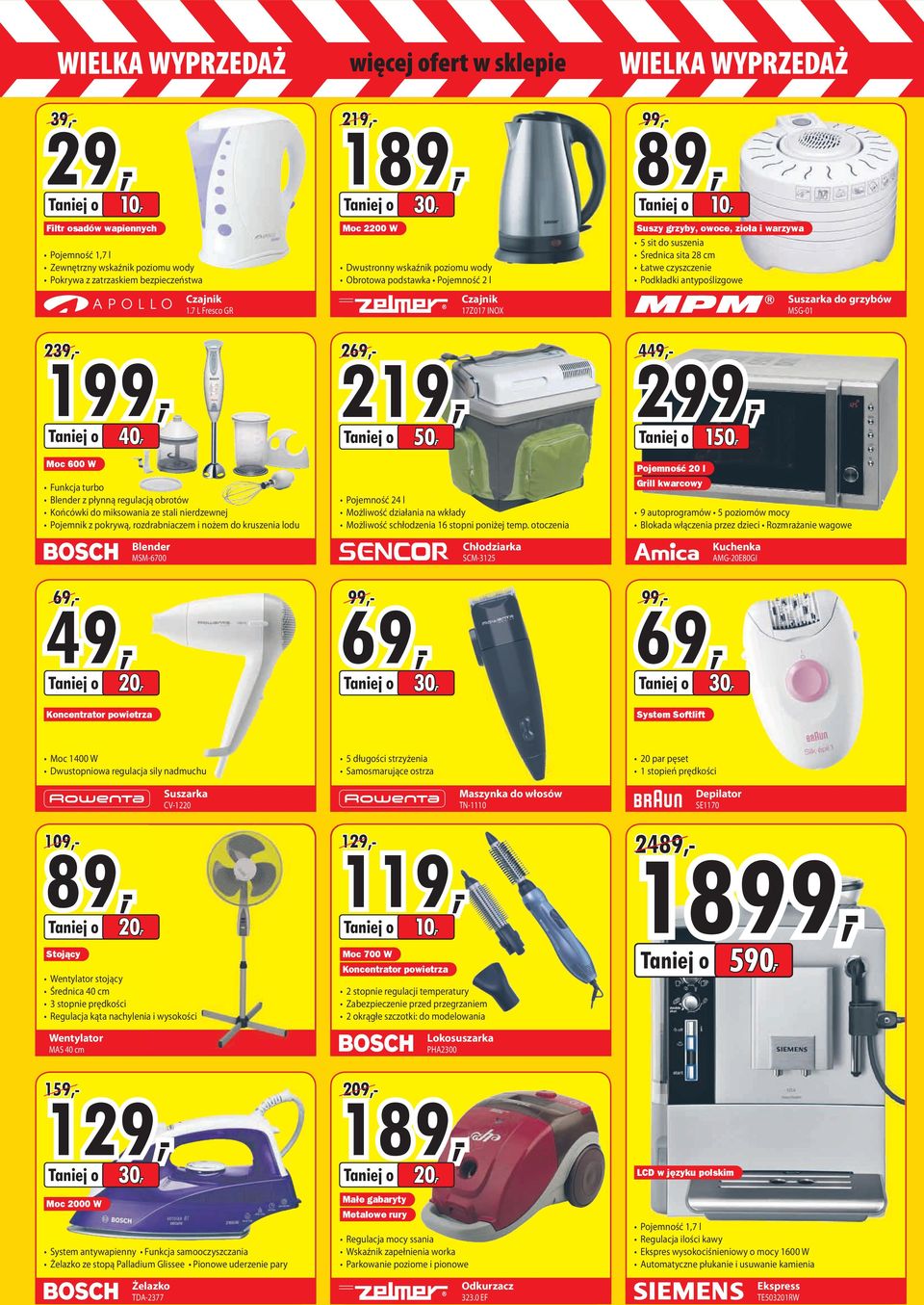 7 L Fresco GR Funkcja turbo Blender z płynną regulacją obrotów Końcówki do miksowania ze stali nierdzewnej Pojemnik z pokrywą, rozdrabniaczem i nożem do kruszenia lodu 49,- 69,- Koncentrator