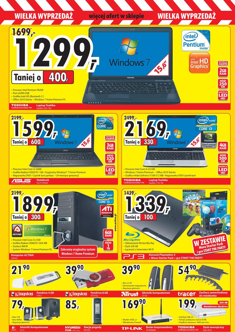 Procesor Intel Core i3-350m Grafika Radeon HD6370 1 GB Oryginalny Windows 7 Home Premium Nagrywarka DVD / Czytnik kart pamięci 24 miesiące gwarancji HD Notebook Satellite L750-104 1899,- 1339,1439,-