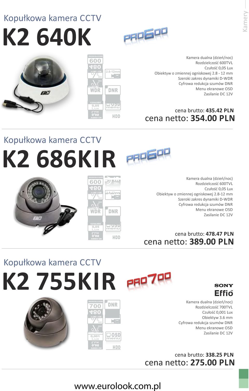 -12mm 20m Kamera dualna (dzieńnoc) Rozdzielczość 600TVL Czułość 0,05 Obiektyw o zmiennej ogniskowej 2.