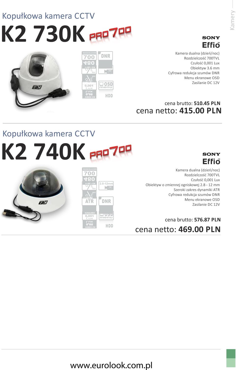 00 PLN Kopułkowa kamera CCTV K2 740K 700 ATR 0,001 2.