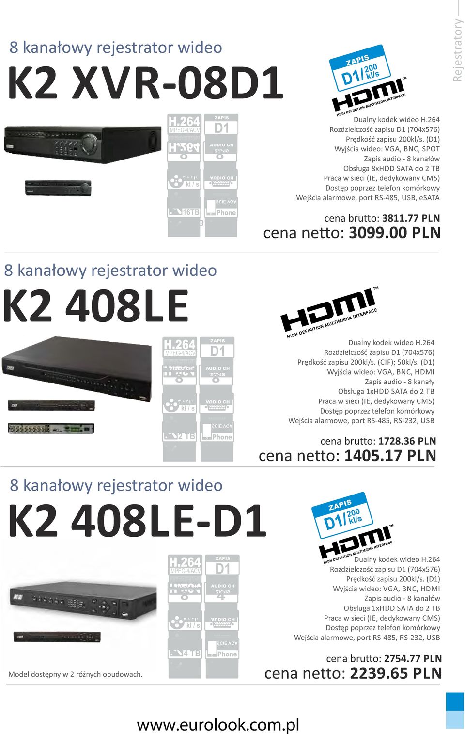00 PLN kanałowy rejestrator wideo K2 40LE MPEG-4ACV MPEG-4ACV 200 kl s kl s 2 TB 2 TB Dualny kodek wideo Rozdzielczość zapisu (704x576) Prędkość zapisu 200kls. (CIF); 50kls.