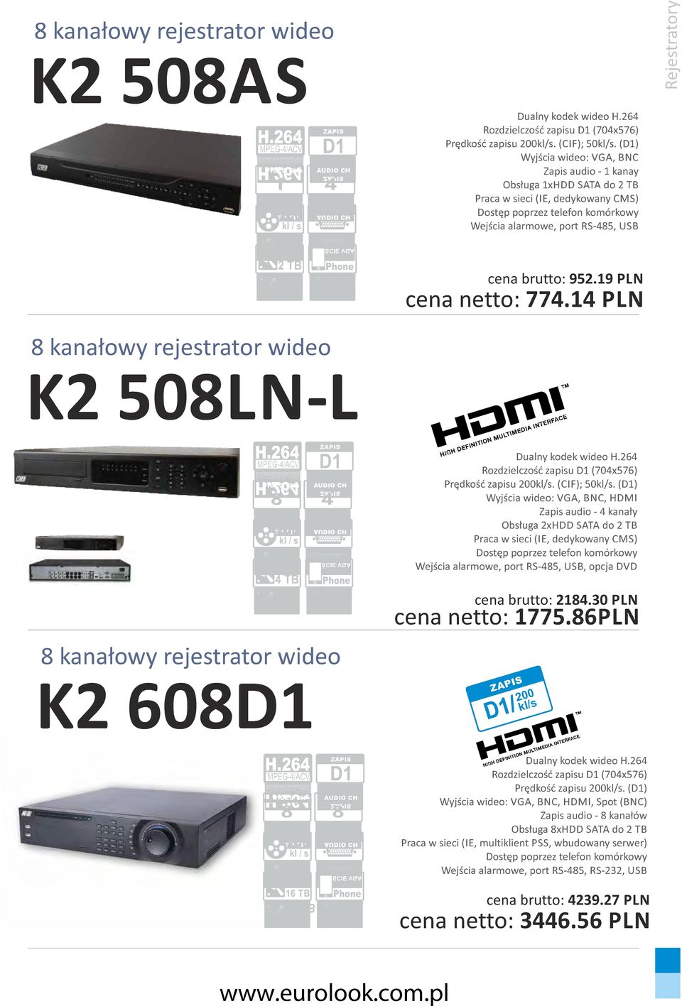 14 PLN kanałowy rejestrator wideo K2 50LN-L MPEG-4ACV MPEG-4ACV 200 kl s kl s 4 TB 4 4 4 TB kanałowy rejestrator wideo K2 60 MPEG-4ACV MPEG-4ACV 200 kl s kl s TB TB Dualny kodek wideo Rozdzielczość