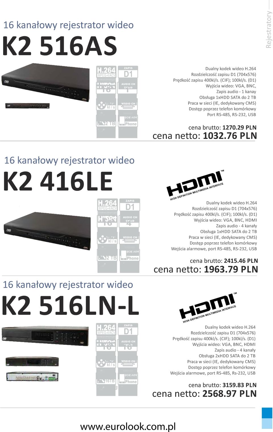 76 PLN kanałowy rejestrator wideo K2 4LE MPEG-4ACV MPEG-4ACV 400 kl s kl s 2 TB 4 4 2 TB Dualny kodek wideo Rozdzielczość zapisu (704x576) Prędkość zapisu 400kls. (CIF); kls.