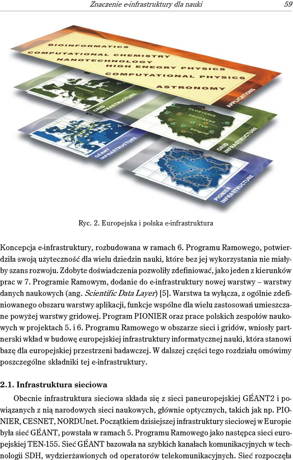 Zdobyte doświadczenia pozwoliły zdefiniować, jako jeden z kierunków prac w 7. Programie Ramowym, dodanie do e-infrastruktury nowej warstwy warstwy danych naukowych (ang. Scientific Data Layer) [5].