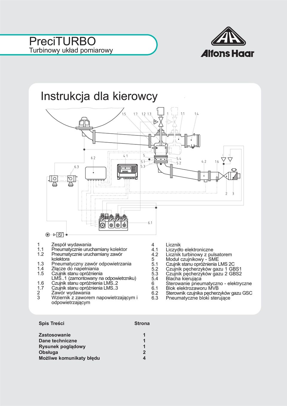 .3 2 Zawór wydawania 3 Wziernik z zaworem napowietrzającym i odpowietrzającym 4 Licznik 4.1 Liczydło elektroniczne 4.2 Licznik turbinowy z pulsatorem 5 Moduł czujnikowy - SME 5.