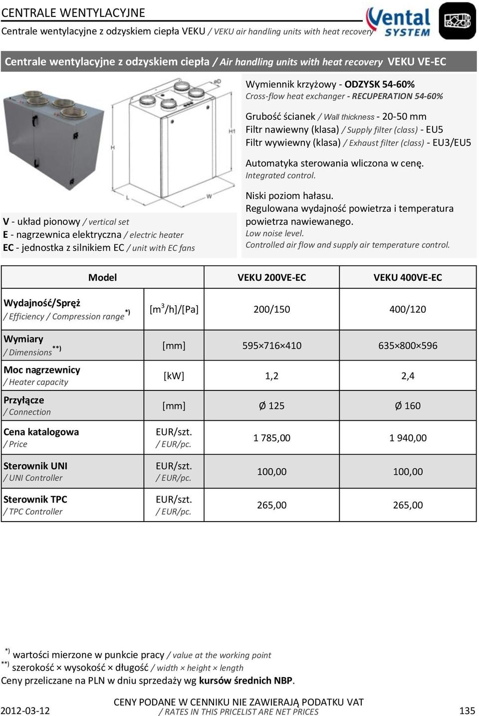 Exhaust filter (class) - EU3/EU5 Automatyka sterowania wliczona w cenę. Integrated control.