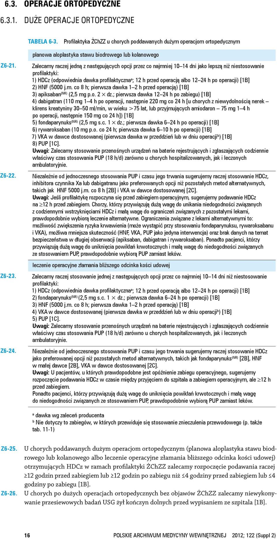 profilaktyczna a ; 12 h przed operacją albo 12 24 h po operacji) [1B] 2) HNF (5000 j.m. co 8 h; pierwsza dawka 1 2 h przed operacją) [1B] 3) apiksaban (NR) (2,5 mg p.o. 2 dz.