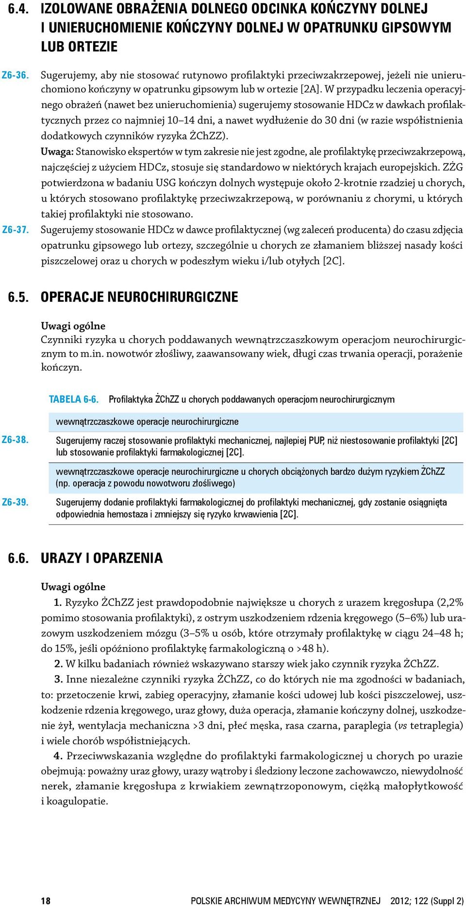 W przypadku leczenia operacyjnego obrażeń (nawet bez unieruchomienia) sugerujemy stosowanie HDCz w dawkach profilaktycznych przez co najmniej 10 14 dni, a nawet wydłużenie do 30 dni (w razie