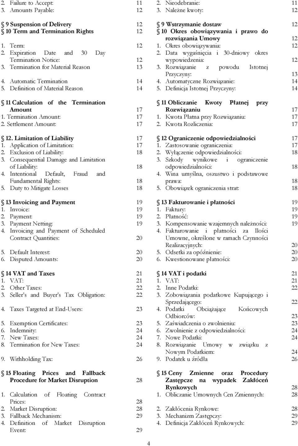 Data wygaśnięcia i 30-dniowy okres Termination Notice: 12 wypowiedzenia: 12 3. Termination for Material Reason 13 3. Rozwiązanie z powodu Istotnej 4. Automatic Termination 5.