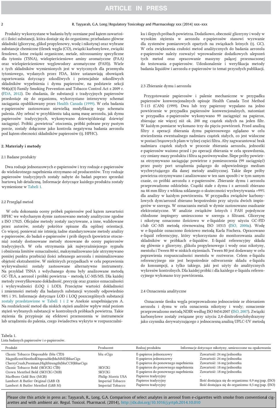 składniki (glicerynę, glikol propylenowy, wodę i nikotynę) oraz wybrane substancje chemiczne (tlenek węgla (CO), związki karbonylowe, związki fenolowe, lotne związki organiczne, metale, nitrozoaminy