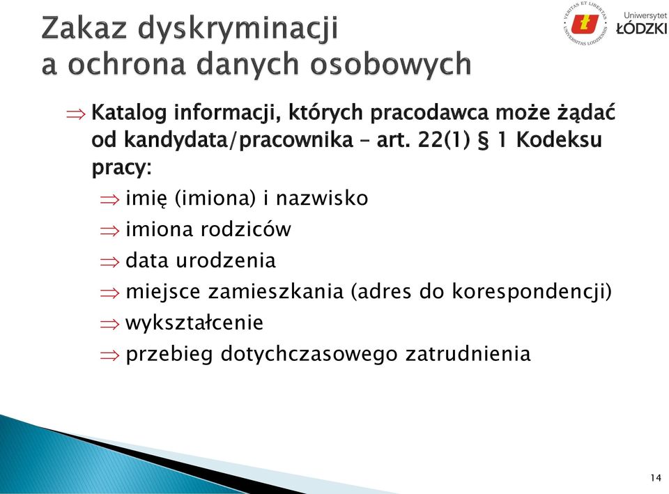 22(1) 1 Kodeksu pracy: imię (imiona) i nazwisko imiona rodziców