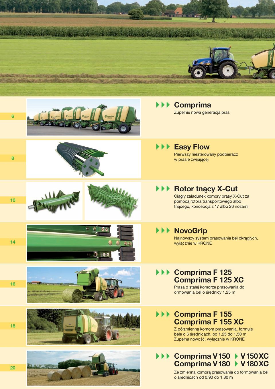 XC Prasa o stałej komorze prasowania do ormowania bel o średnicy 1,25 m 18 Comprima F 155 Comprima F 155 XC Z półzmienną komorą prasowania, formuje bele o 6 średnicach, od