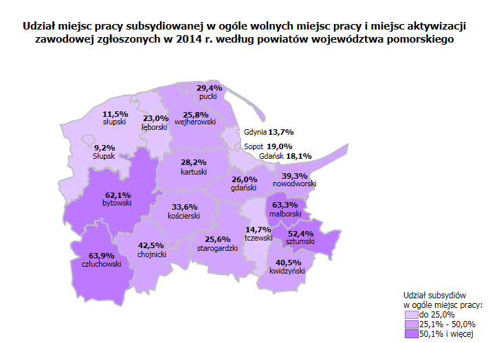 Monitoring zawodów deficytowych i nadwyżkowych w województwie pomorskim 4.3. Subsydiowane wolne miejsca pracy i miejsca aktywizacji zawodowej W 2014 r.