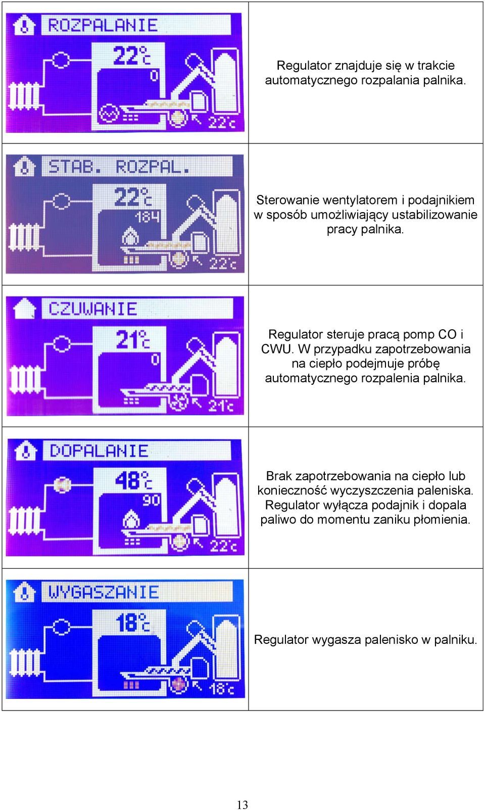 Regulator steruje pracą pomp CO i CWU.