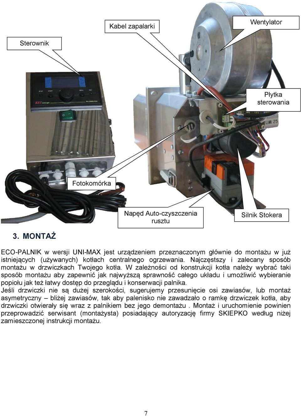 Najczęstszy i zalecany sposób montażu w drzwiczkach Twojego kotła.