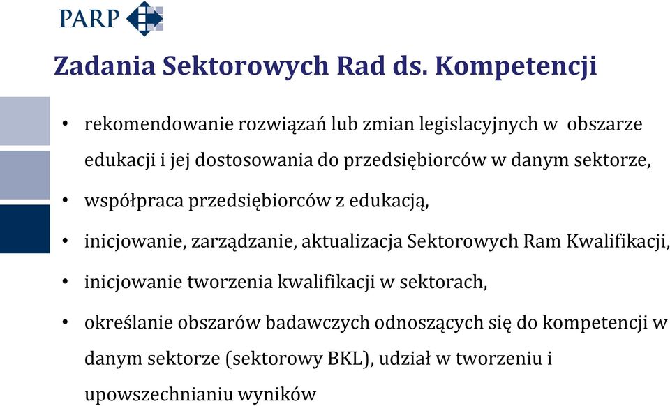 przedsiębiorców w danym sektorze, współpraca przedsiębiorców z edukacją, inicjowanie, zarządzanie, aktualizacja