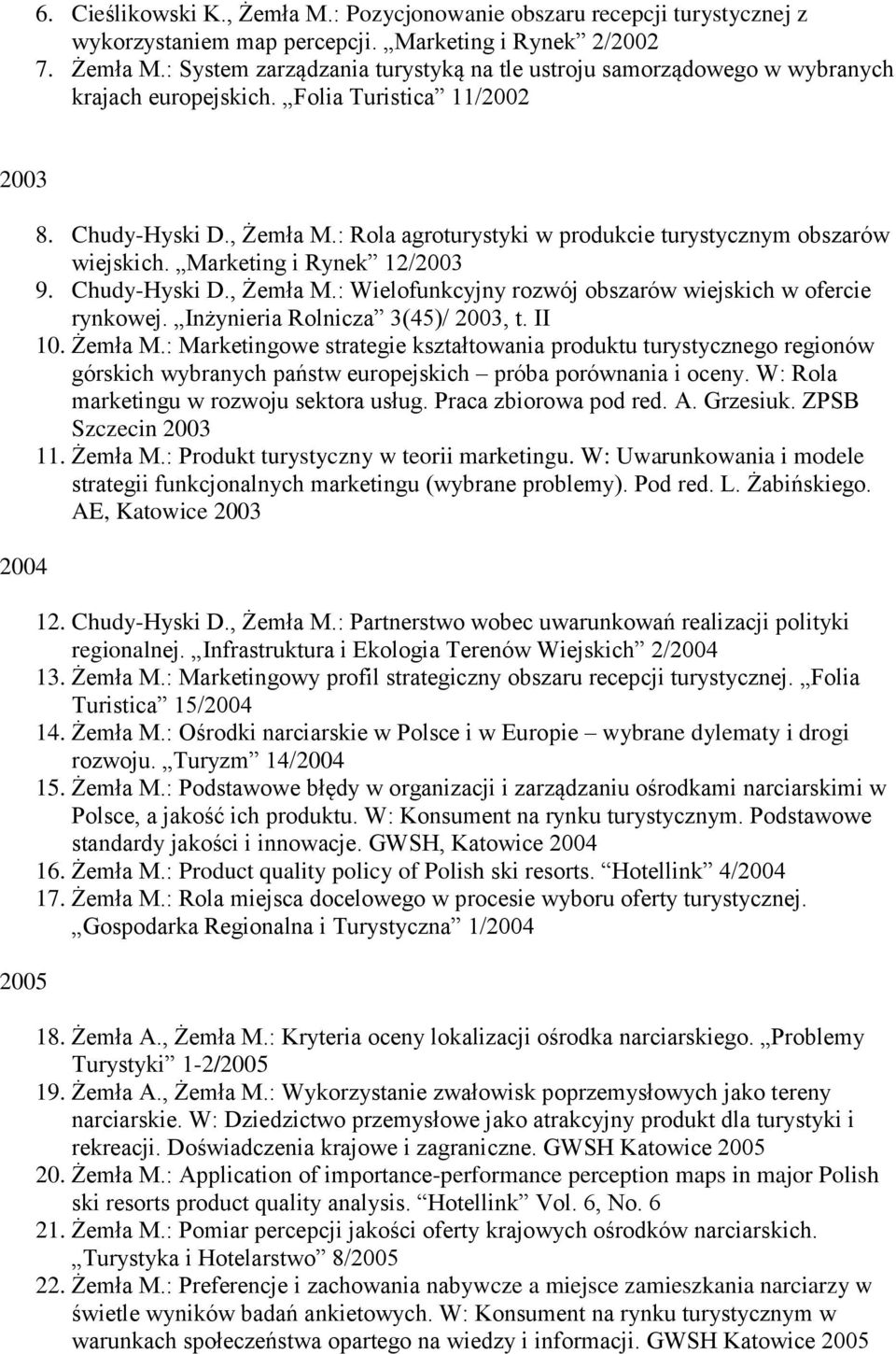 Inżynieria Rolnicza 3(45)/ 2003, t. II 10. Żemła M.: Marketingowe strategie kształtowania produktu turystycznego regionów górskich wybranych państw europejskich próba porównania i oceny.