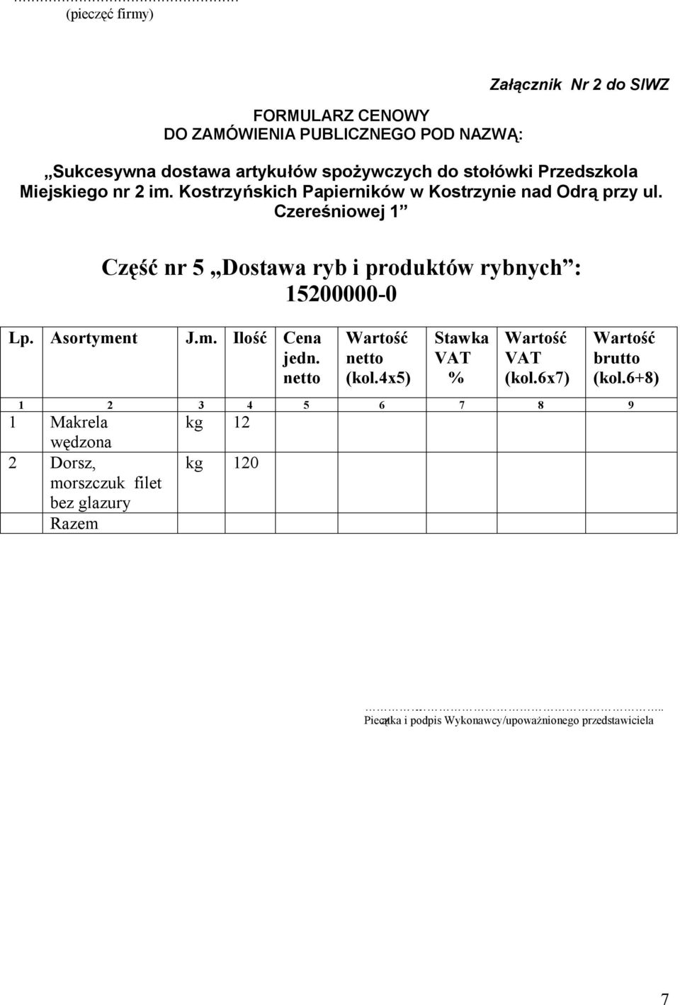 6+8) 1 Makrela wędzona 2 Dorsz, morszczuk