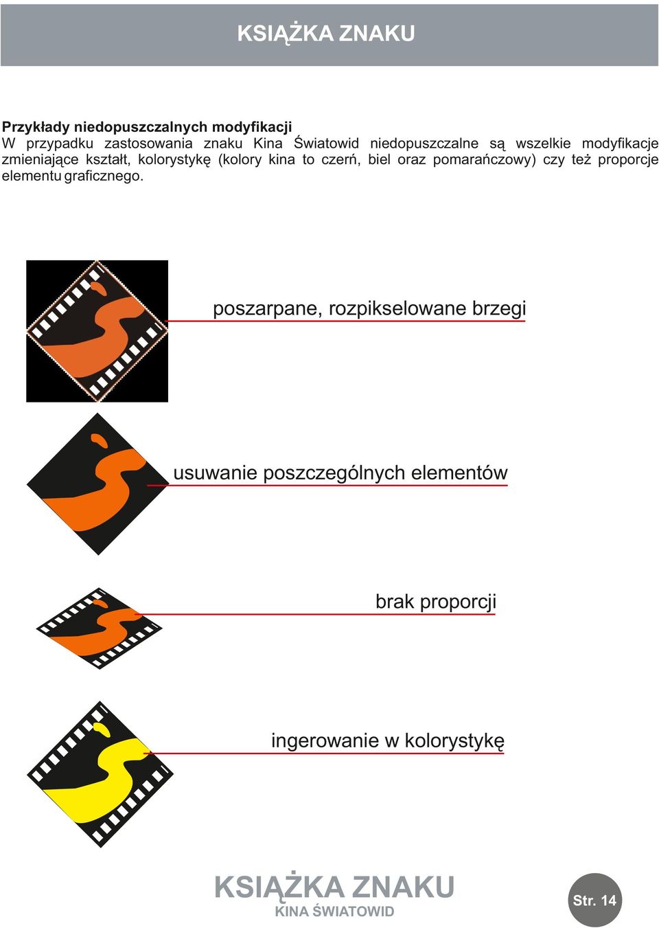 czerń, biel oraz pomarańczowy) czy też proporcje elementu graficznego.