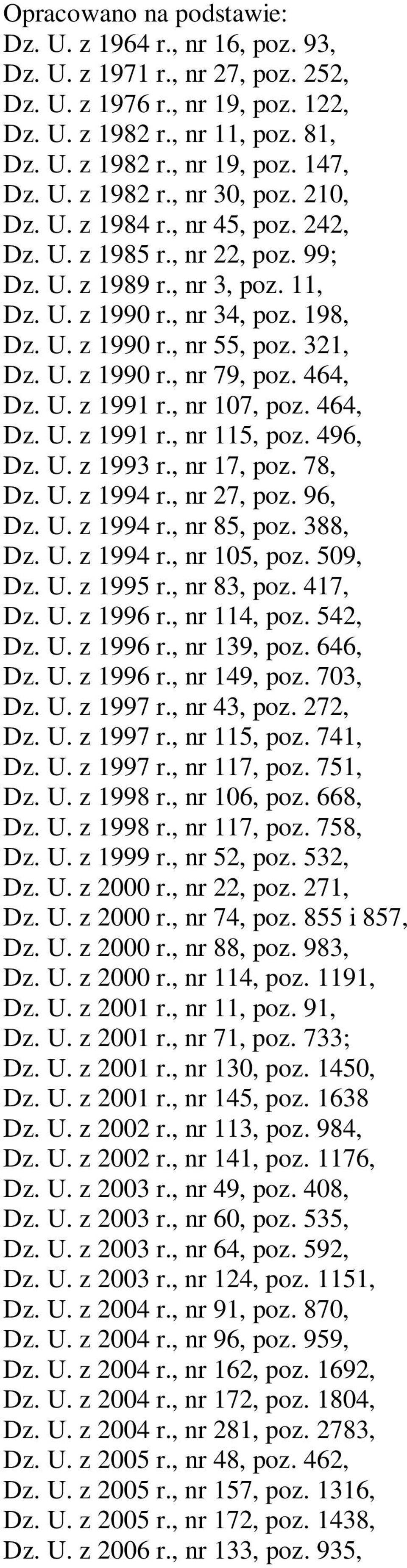 321, Dz. U. z 1990 r., nr 79, poz. 464, Dz. U. z 1991 r., nr 107, poz. 464, Dz. U. z 1991 r., nr 115, poz. 496, Dz. U. z 1993 r., nr 17, poz. 78, Dz. U. z 1994 r., nr 27, poz. 96, Dz. U. z 1994 r., nr 85, poz.