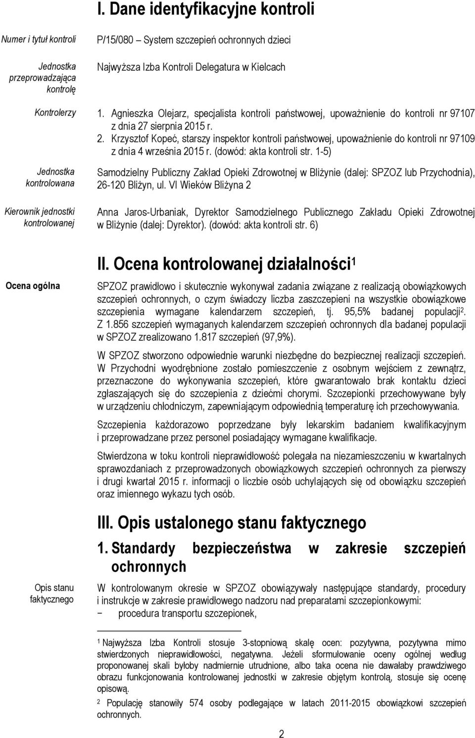 sierpnia 2015 r. 2. Krzysztof Kopeć, starszy inspektor kontroli państwowej, upoważnienie do kontroli nr 97109 z dnia 4 września 2015 r. (dowód: akta kontroli str.