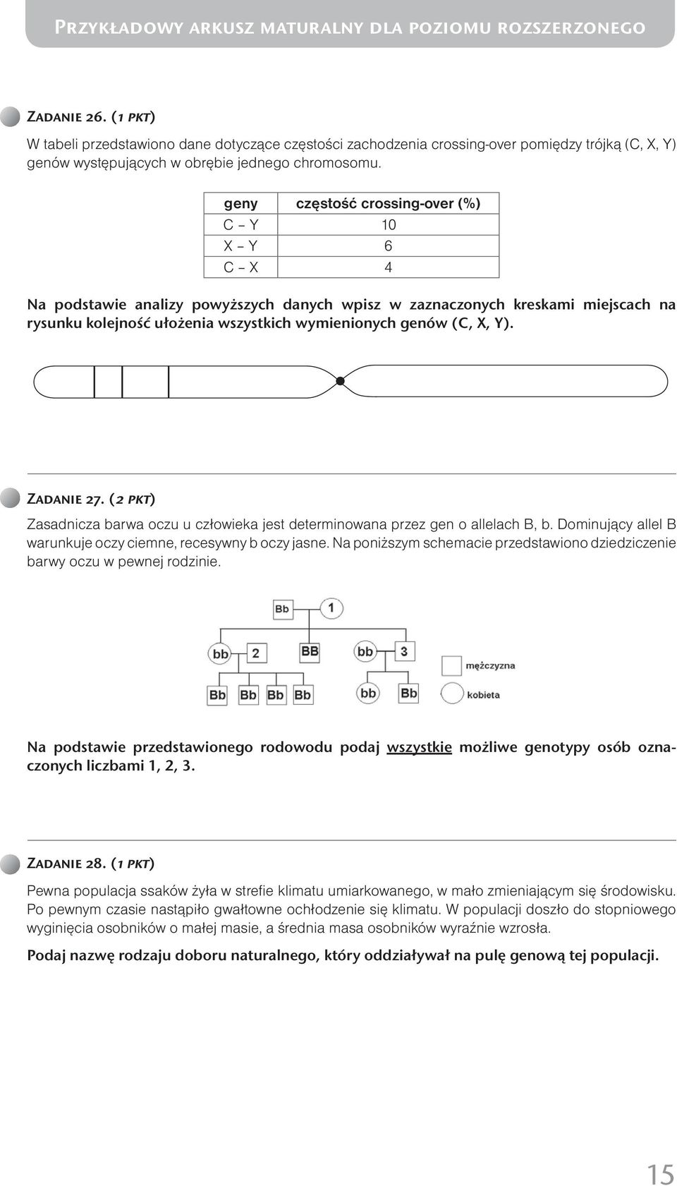 Zadanie 7. ( pkt) Zasadnicza barwa oczu u człowieka jest determinowana przez gen o allelach B, b. Dominujący allel B warunkuje oczy ciemne, recesywny b oczy jasne.