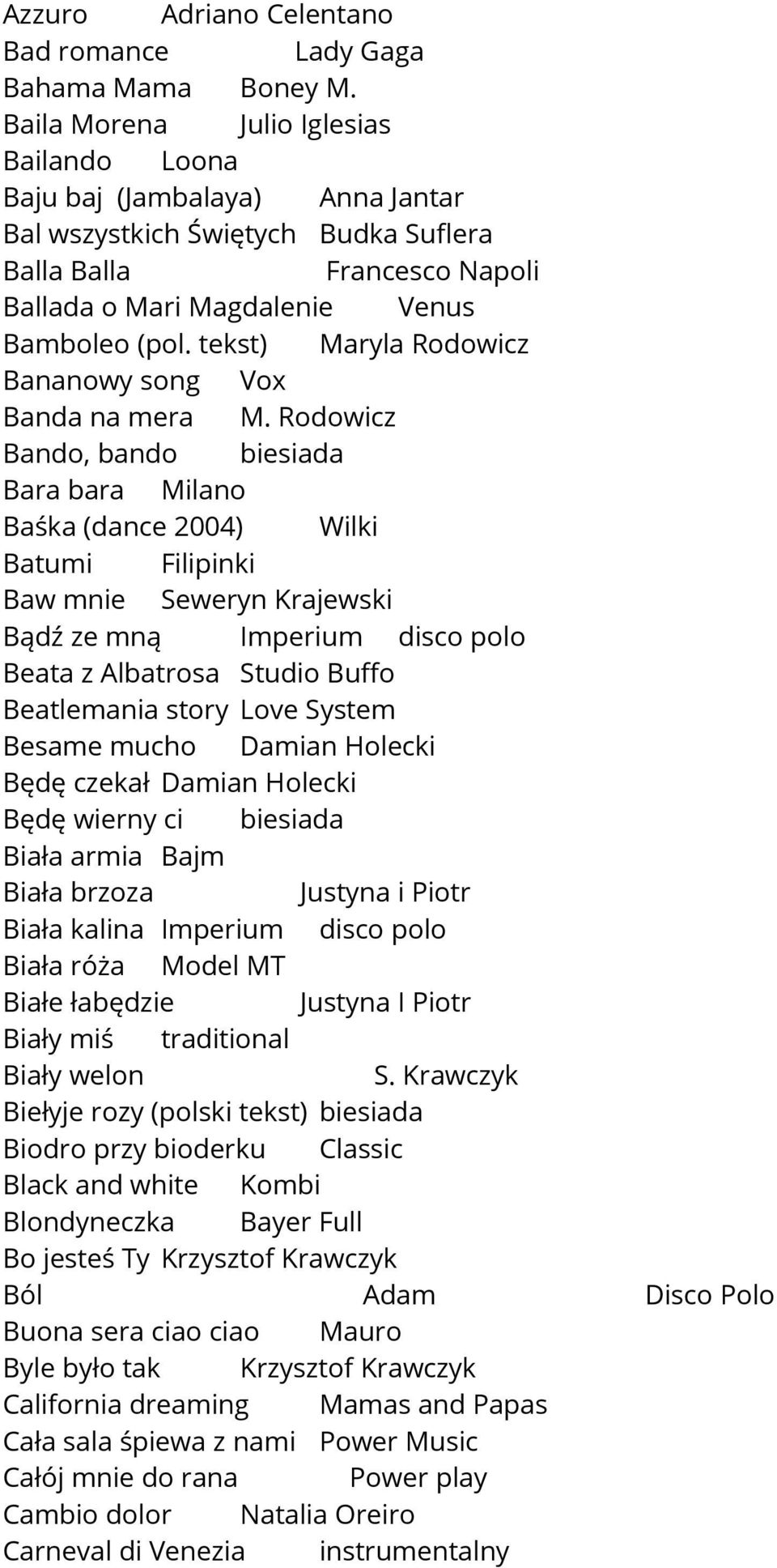 tekst) Maryla Rodowicz Bananowy song Vox Banda na mera M.