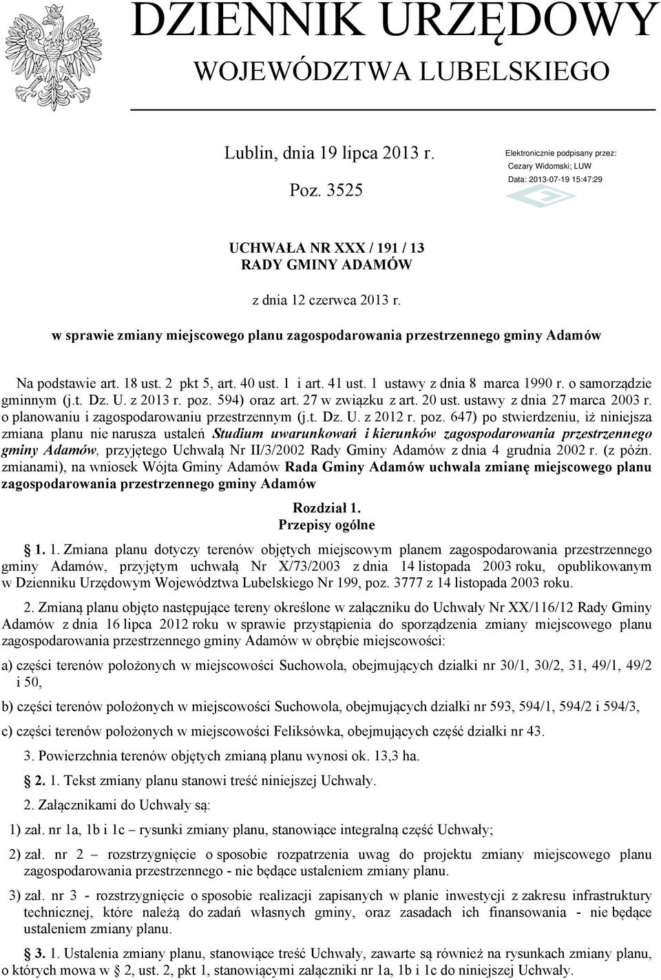 o samorządzie gminnym (j.t. Dz. U. z 2013 r. poz.