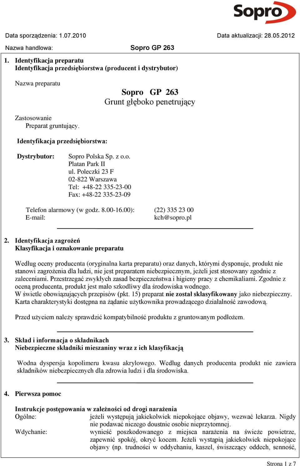 00): (22) 335 23 00 E-mail: kch@sopro.pl 2.