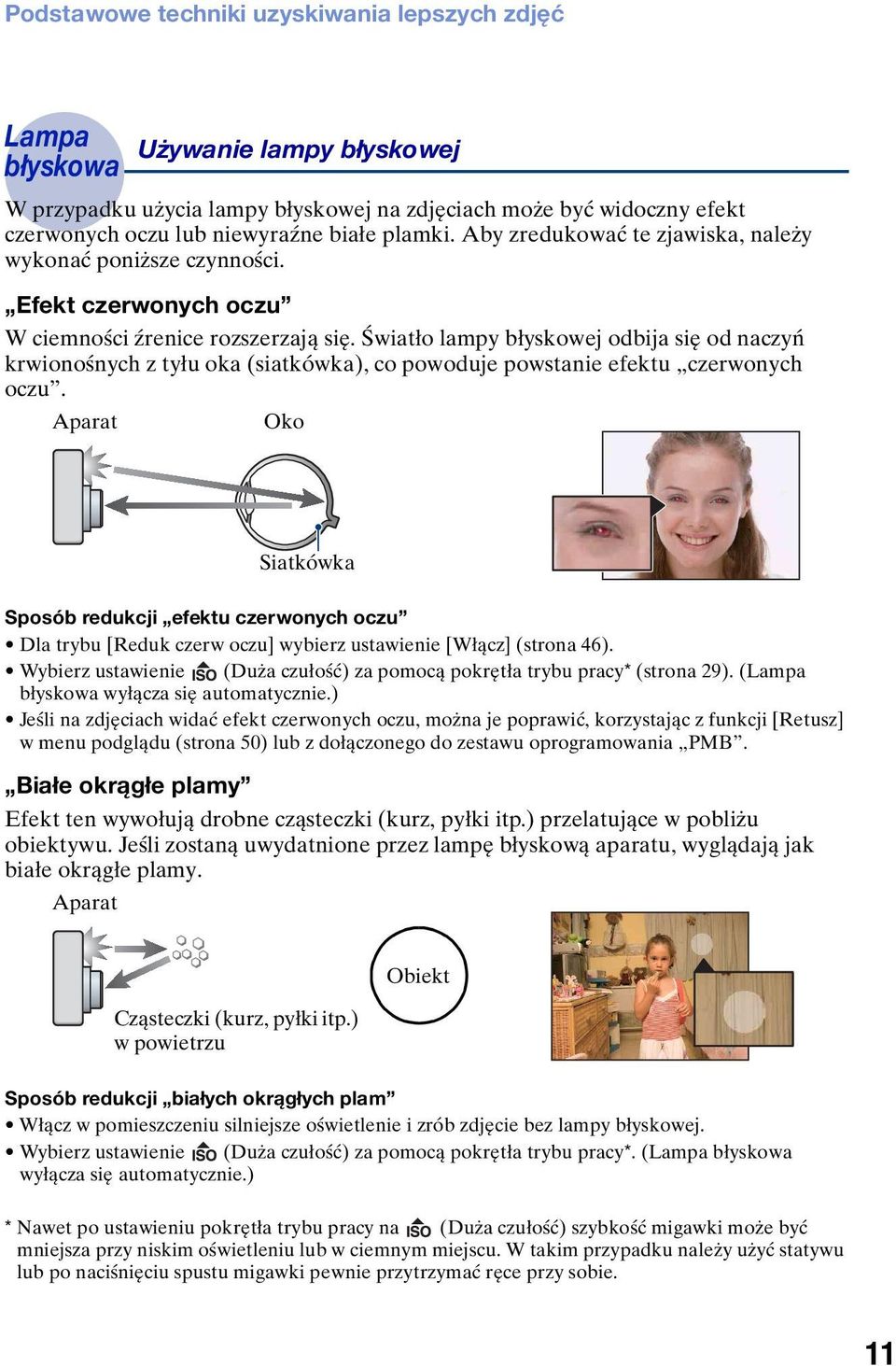 Światło lampy błyskowej odbija się od naczyń krwionośnych z tyłu oka (siatkówka), co powoduje powstanie efektu czerwonych oczu.
