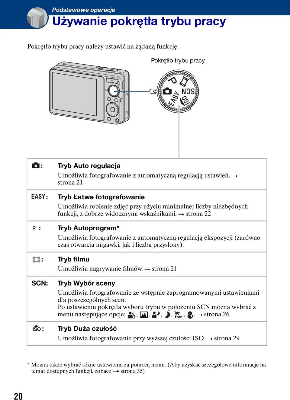t strona 21 : Tryb Łatwe fotografowanie Umożliwia robienie zdjęć przy użyciu minimalnej liczby niezbędnych funkcji, z dobrze widocznymi wskaźnikami.