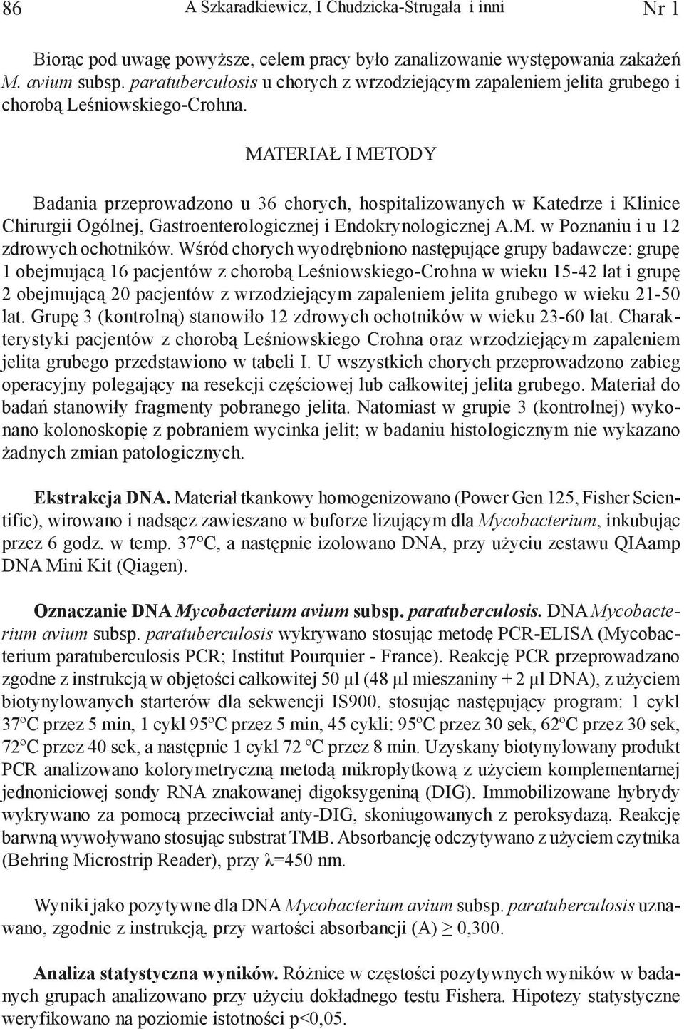 MATERIAŁ I METODY Badania przeprowadzono u 36 chorych, hospitalizowanych w Katedrze i Klinice Chirurgii Ogólnej, Gastroenterologicznej i Endokrynologicznej A.M. w Poznaniu i u 12 zdrowych ochotników.