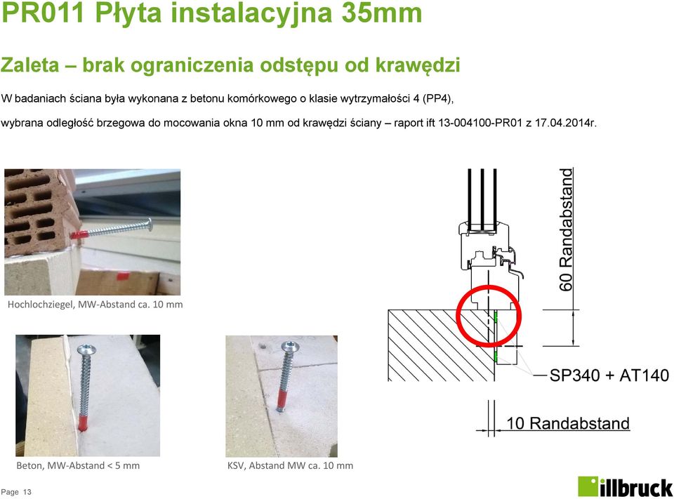 brzegowa do mocowania okna 10 mm od krawędzi ściany raport ift 13-004100-PR01 z 17.04.2014r.