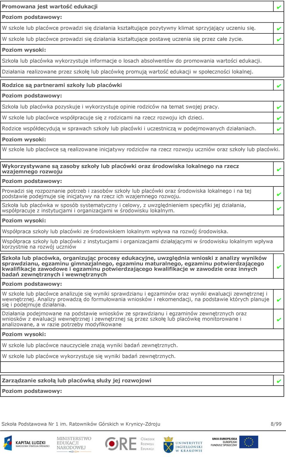 Poziom wysoki: Szkoła lub placówka wykorzystuje informacje o losach absolwentów do promowania wartości edukacji.