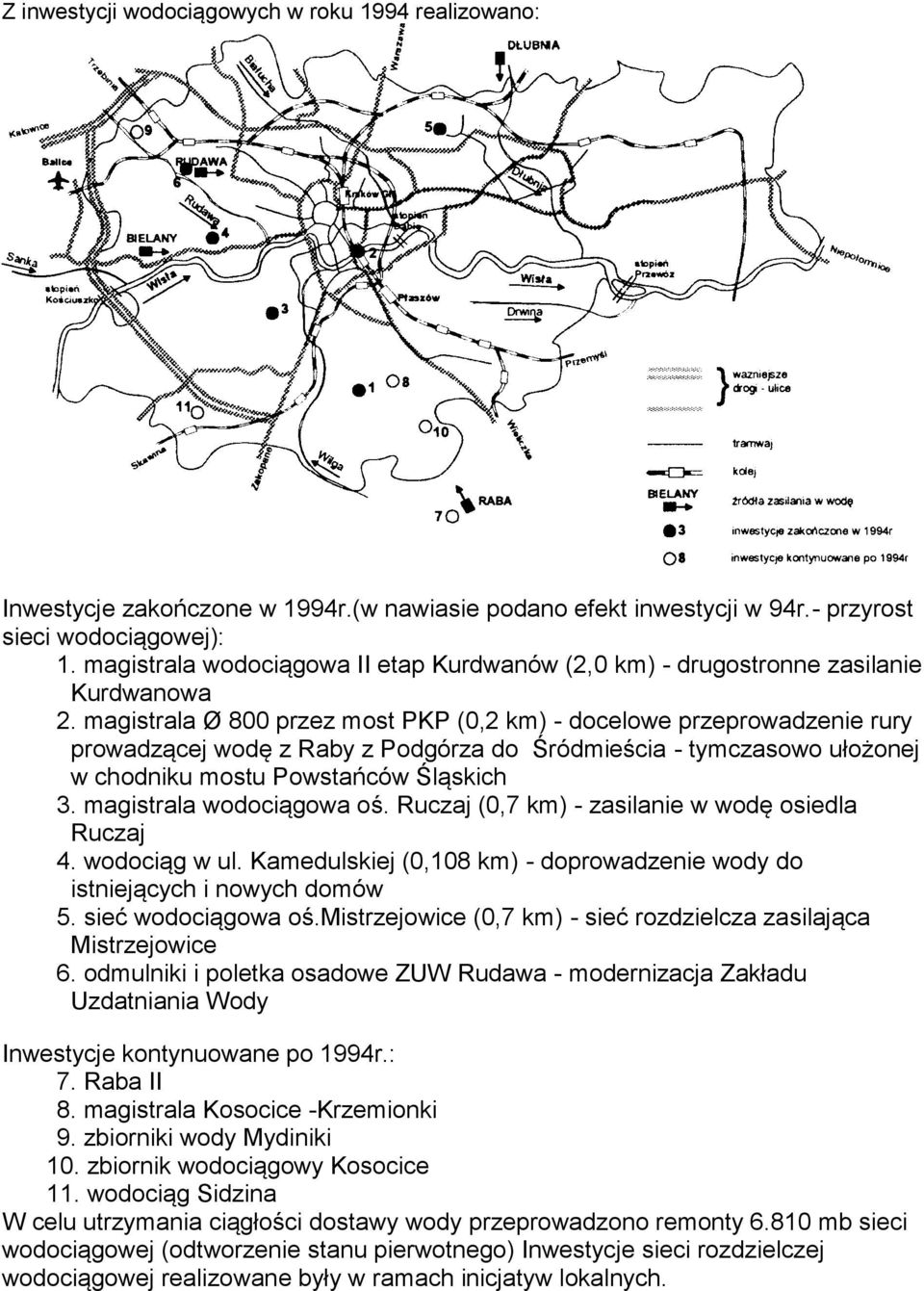 magistrala Ø 800 przez most PKP (0,2 km) - docelowe przeprowadzenie rury prowadzącej wodę z Raby z Podgórza do Śródmieścia - tymczasowo ułożonej w chodniku mostu Powstańców Śląskich 3.