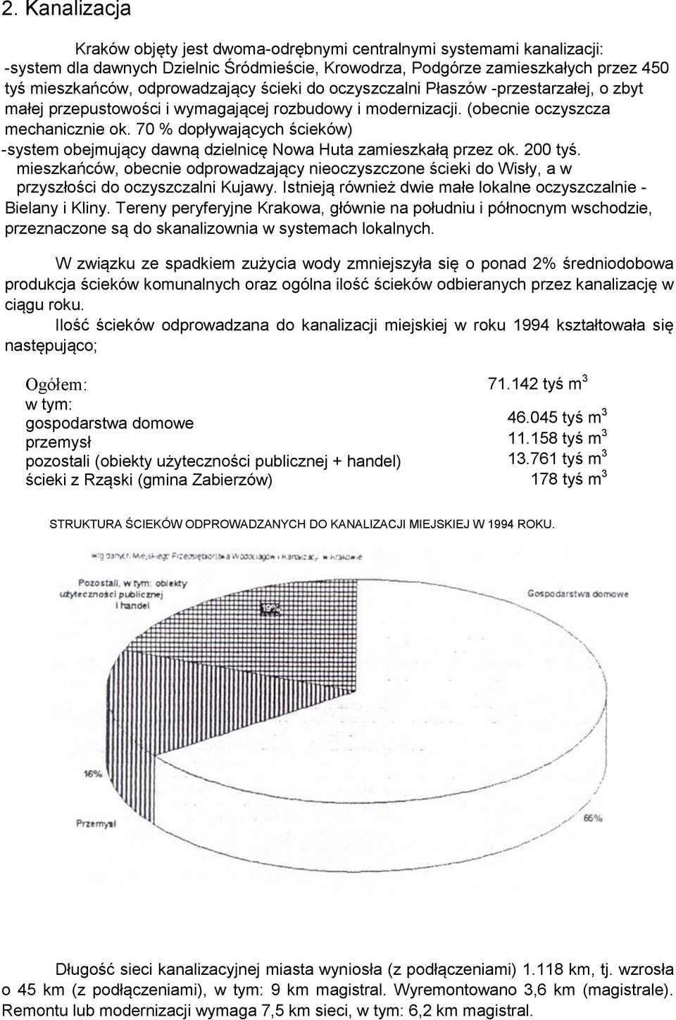 70 % dopływających ścieków) -system obejmujący dawną dzielnicę Nowa Huta zamieszkałą przez ok. 200 tyś.