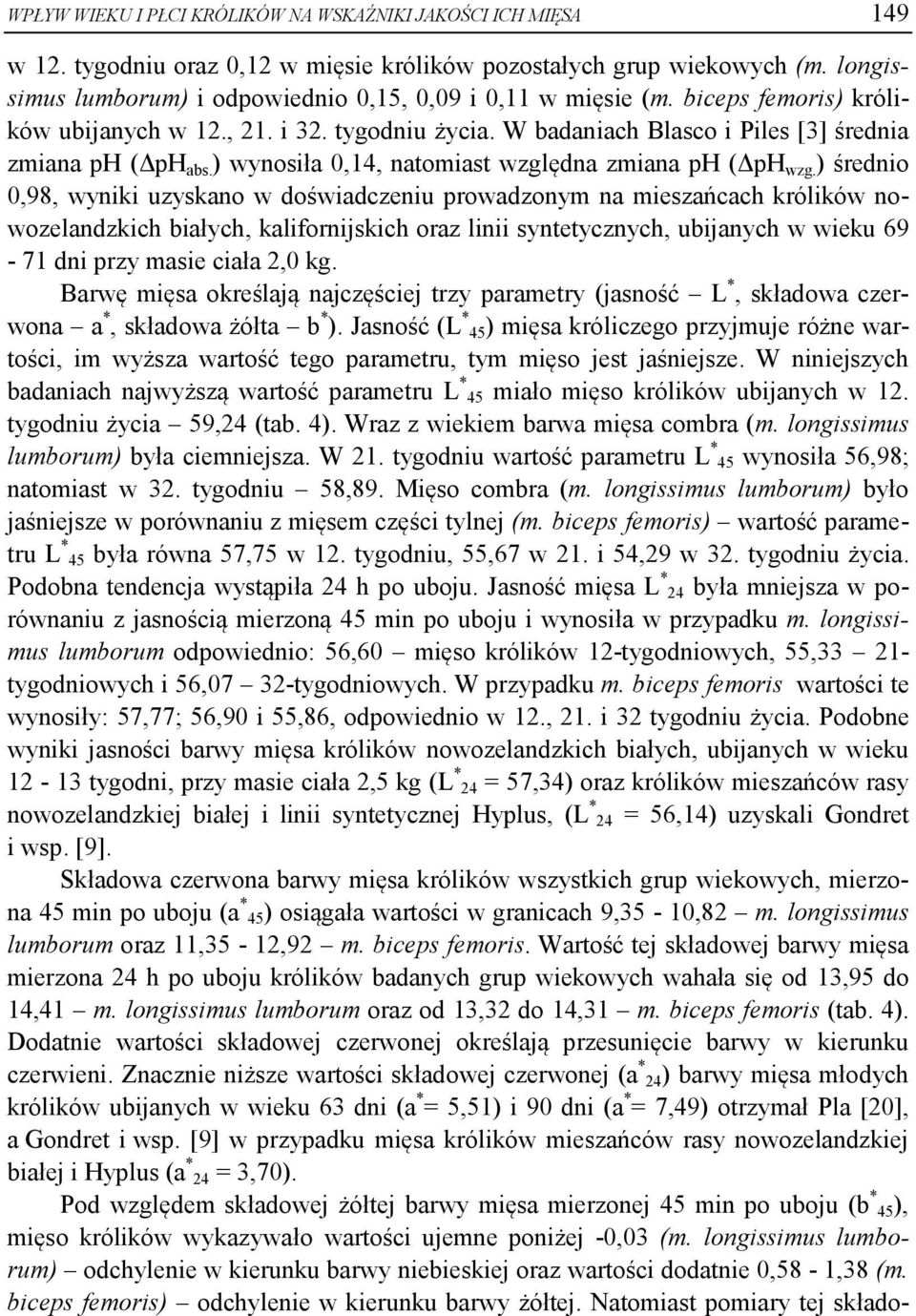 ) wynosiła 0,14, natomiast względna zmiana ph (ΔpH wzg.