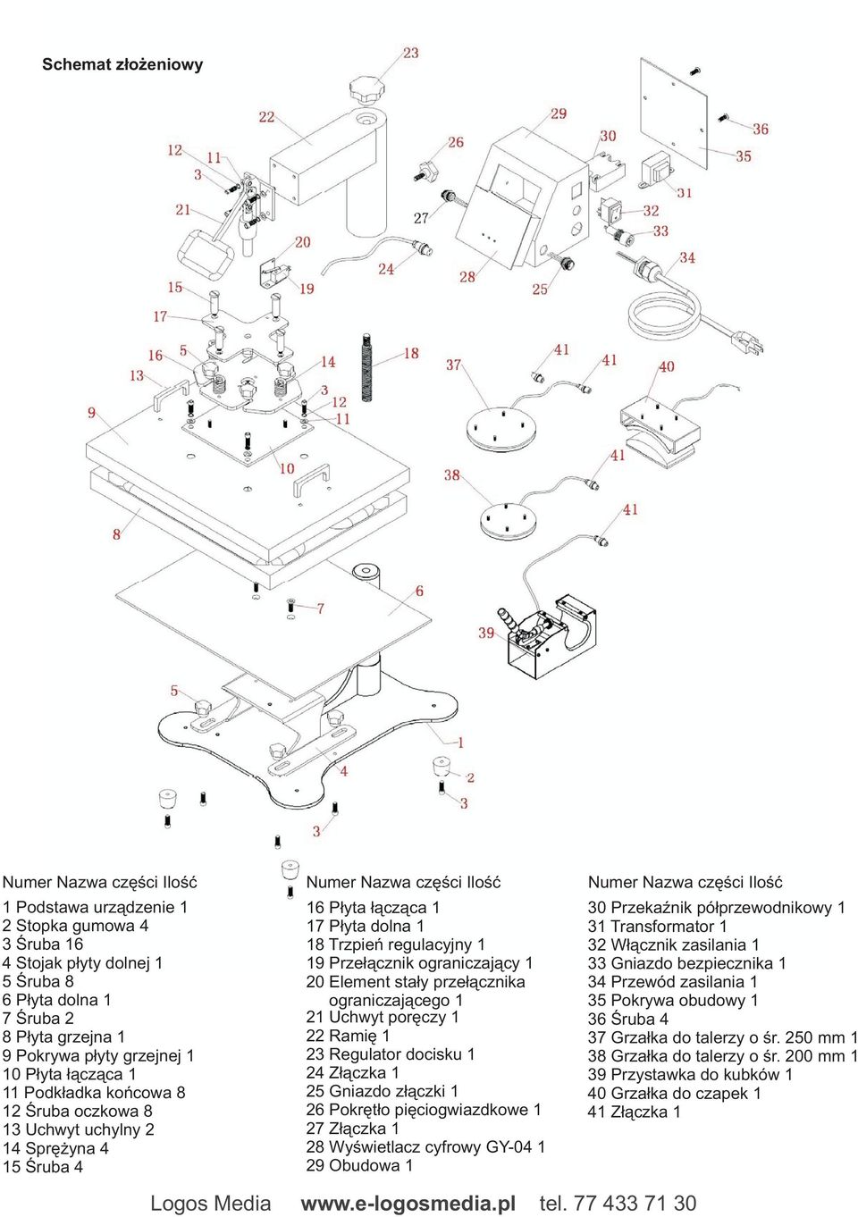 Trzpieñ regulacyjny 1 19 Prze³¹cznik ograniczaj¹cy 1 20 Element sta³y prze³¹cznika ograniczaj¹cego 1 21 Uchwyt porêczy 1 22 Ramiê 1 23 Regulator docisku 1 24 Z³¹czka 1 25 Gniazdo z³¹czki 1 26