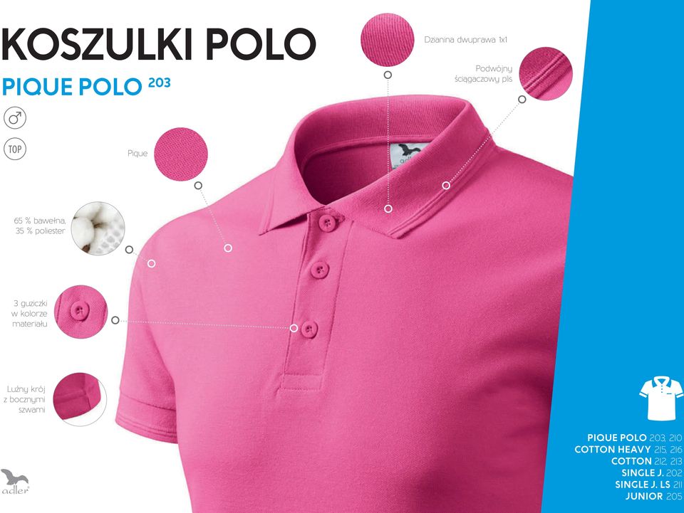 kolorze materiału Luźny krój z bocznymi szwami PIQUE POLO 203, 210