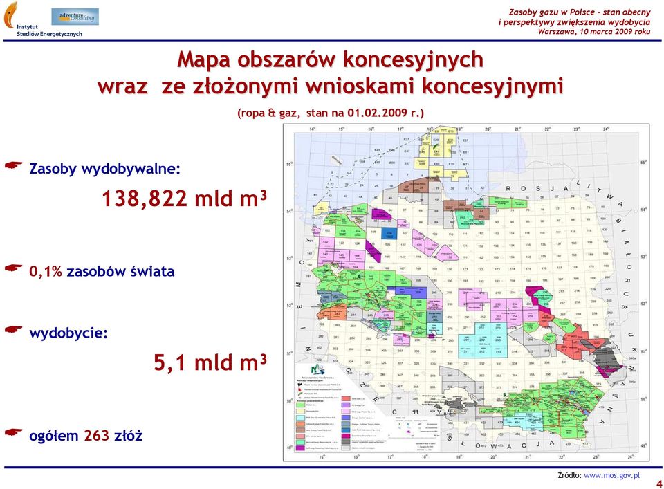 ) Zasoby gazu w Polsce - stan obecny Zasoby wydobywalne: 138,822