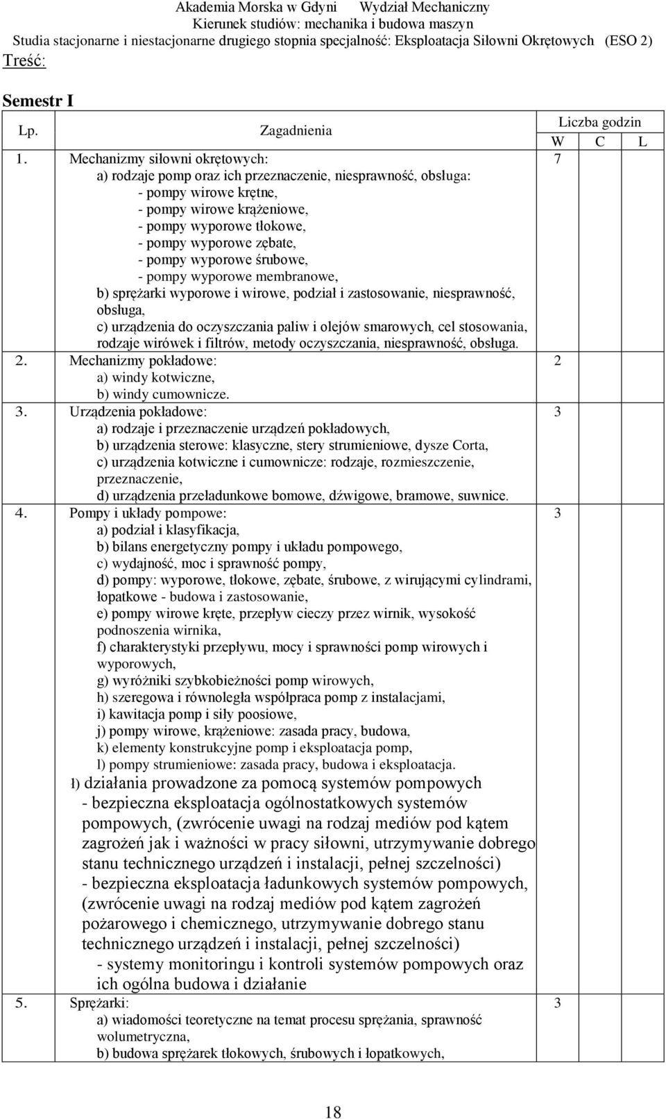 pompy wyporowe śrubowe, - pompy wyporowe membranowe, b) sprężarki wyporowe i wirowe, podział i zastosowanie, niesprawność, obsługa, c) urządzenia do oczyszczania paliw i olejów smarowych, cel