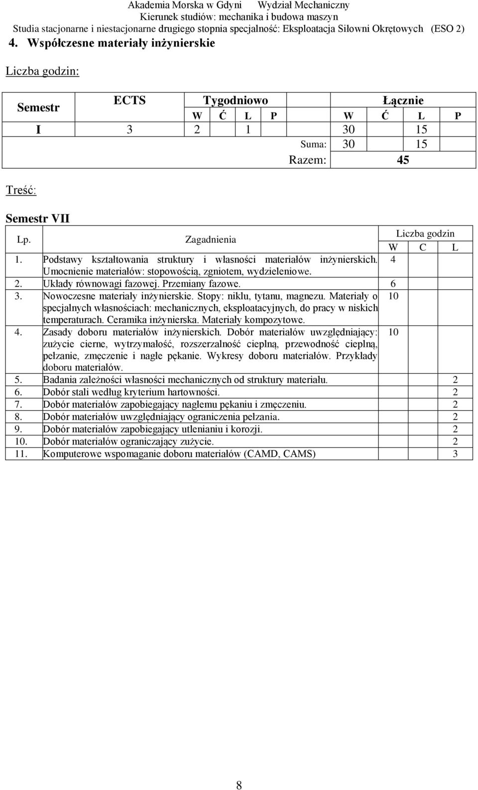 Podstawy kształtowania struktury i własności materiałów inżynierskich. 4 Umocnienie materiałów: stopowością, zgniotem, wydzieleniowe.. Układy równowagi fazowej. Przemiany fazowe. 6 3.