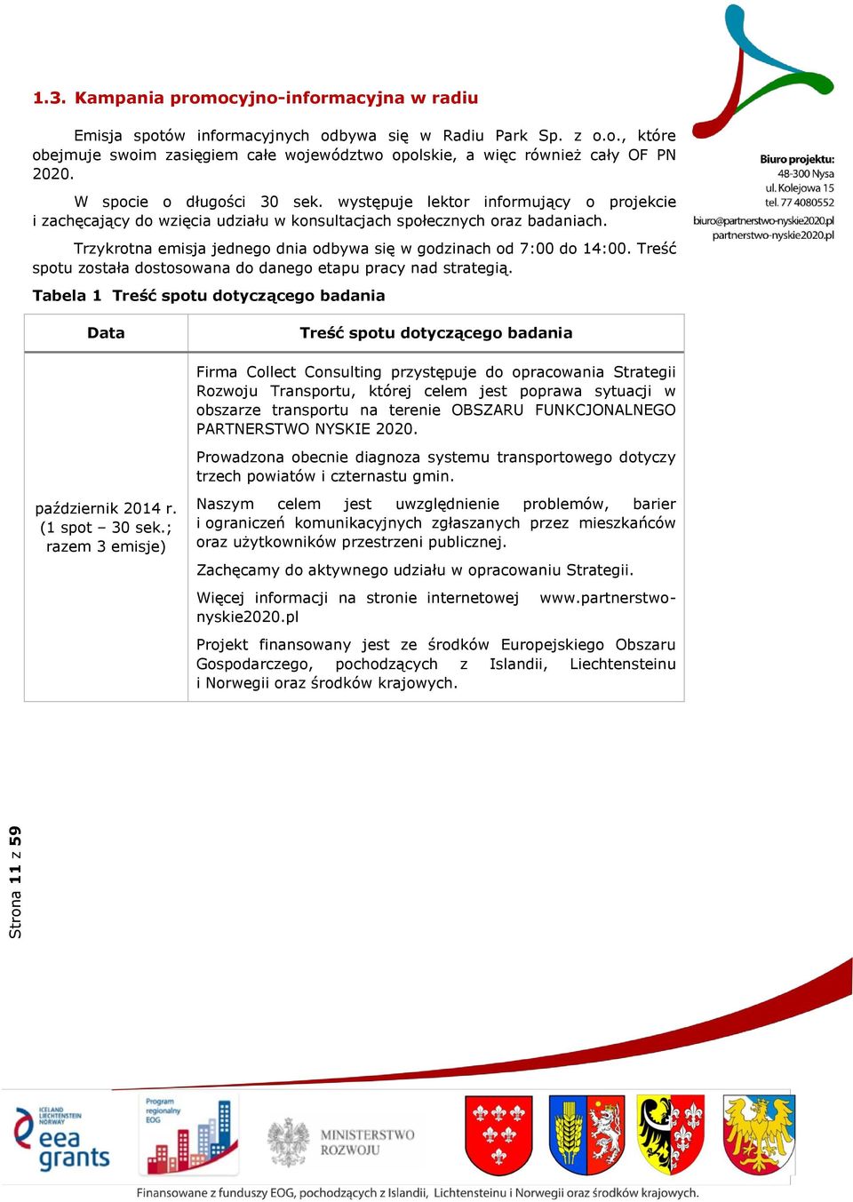 Trzykrotna emisja jednego dnia odbywa się w godzinach od 7:00 do 14:00. Treść spotu została dostosowana do danego etapu pracy nad strategią.
