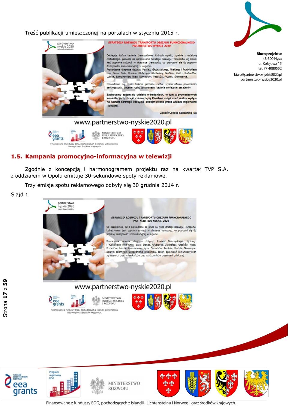 Kampania promocyjno-informacyjna w telewizji Zgodnie z koncepcją i harmonogramem