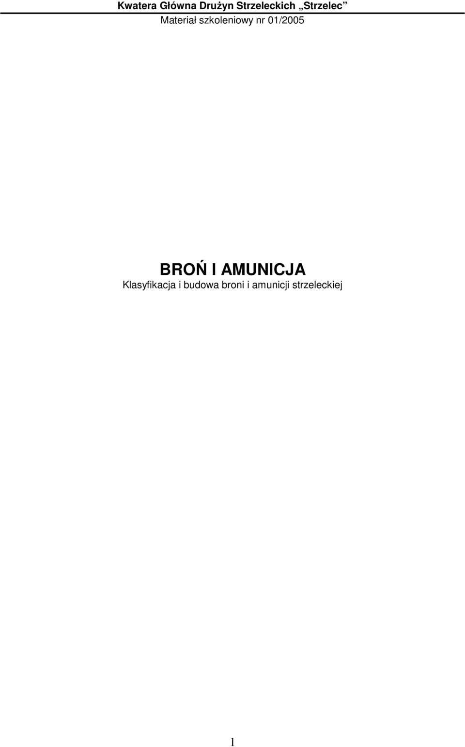 01/2005 BROŃ I AMUNICJA Klasyfikacja