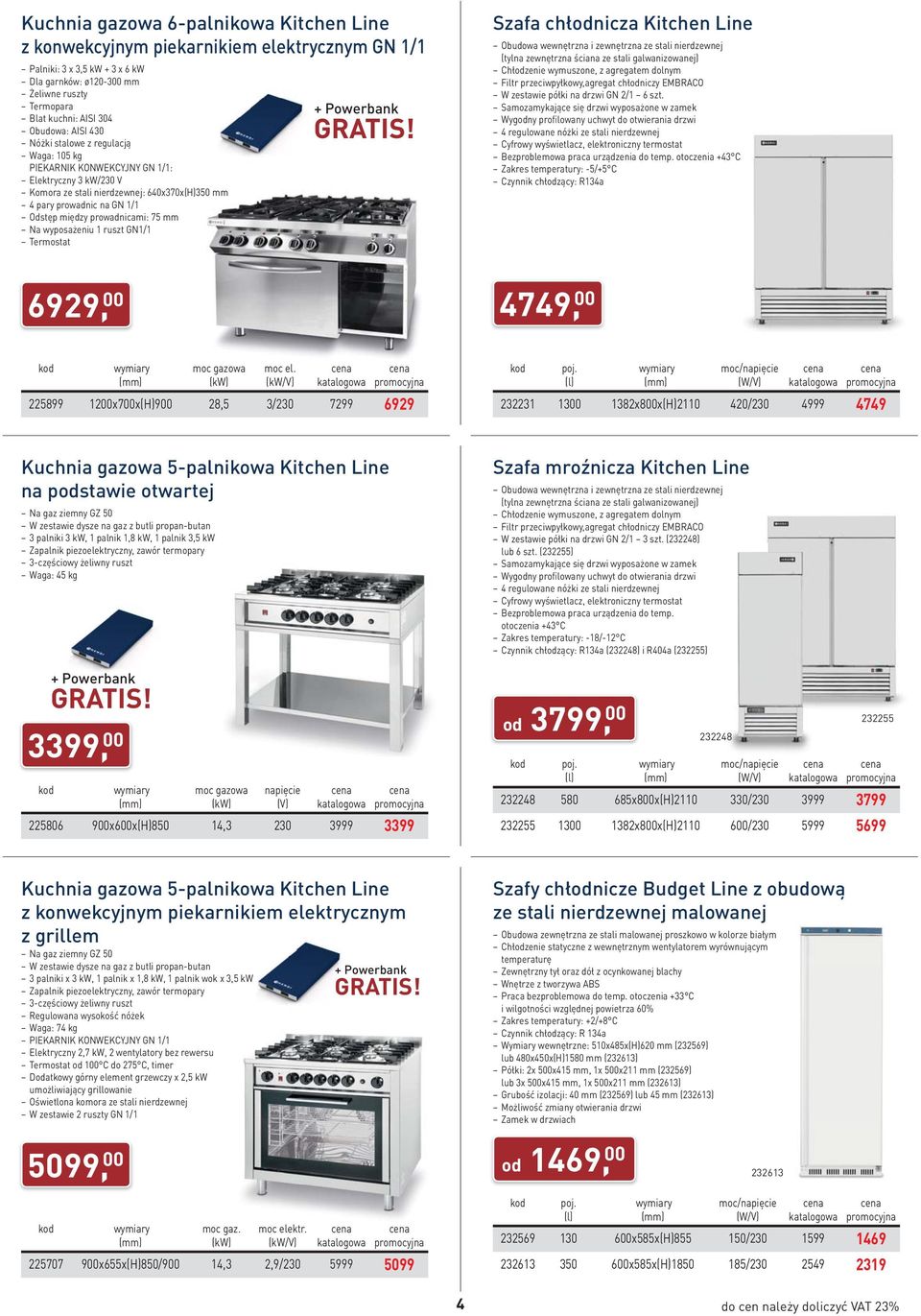 prowadnicami: 75 mm Na wyposażeniu 1 ruszt GN1/1 Termostat + Powerbank Szafa chłodnicza Kitchen Line Obudowa wewnętrzna i zewnętrzna ze stali nierdzewnej (tylna zewnętrzna ściana ze stali