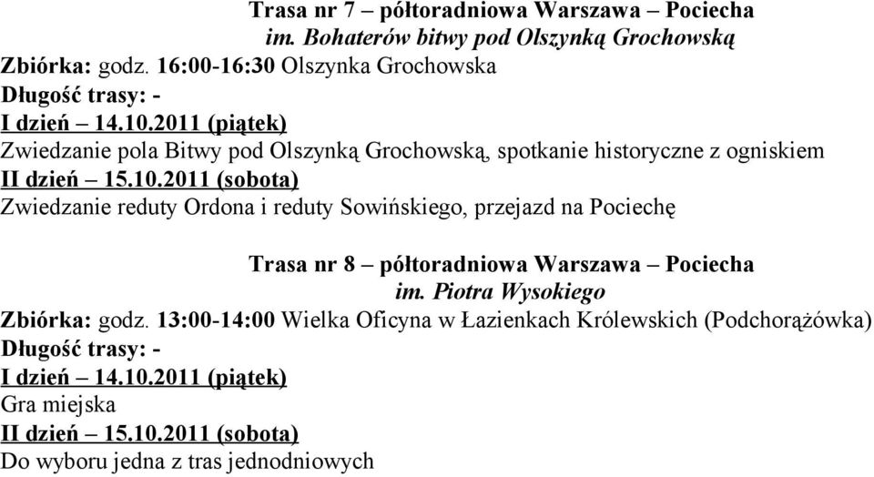 2011 (piątek) Zwiedzanie pola Bitwy pod Olszynką Grochowską, spotkanie historyczne z ogniskiem II dzień 15.10.