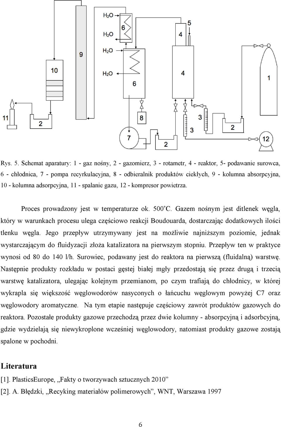10 - kolumna adsorpcyjna, 11 - spalanie gazu, 12 - kompresor powietrza. Proces prowadzony jest w temperaturze ok. 500 C.