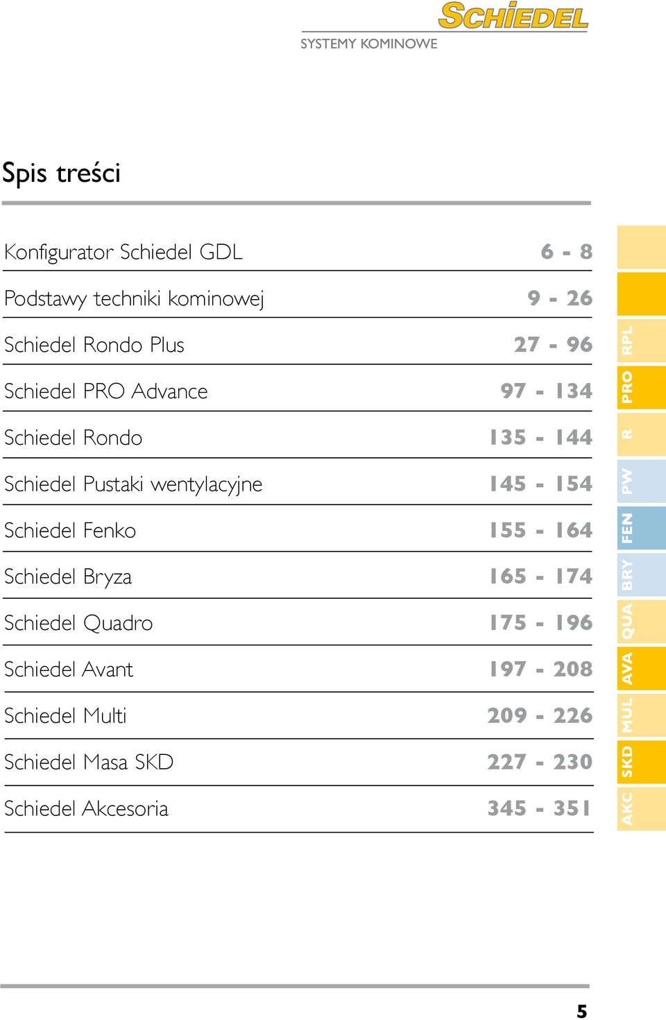 Schiedel Fenko 155-164 Schiedel Bryza 165-174 Schiedel Quadro 175-196 Schiedel Avant 197-8 Schiedel